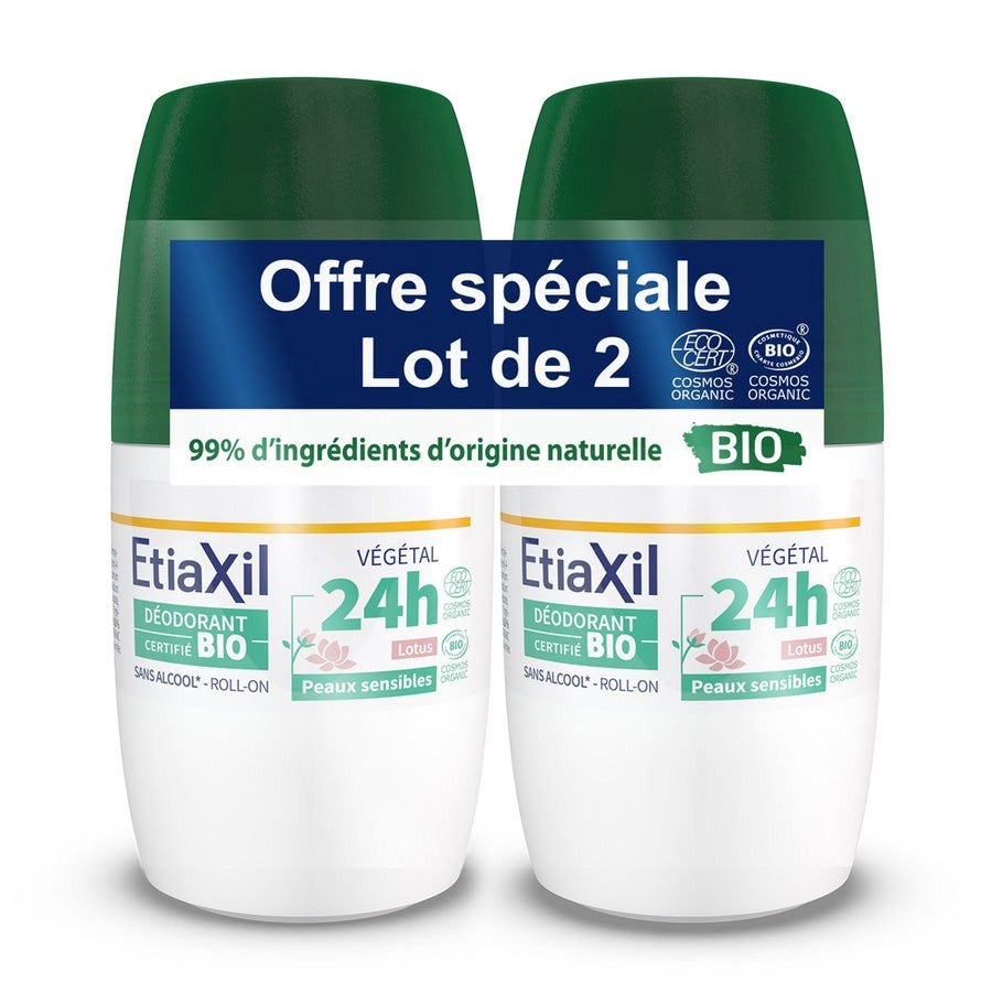 Déodorants Etiaxil Bio Lotus 48H Roll-on Anti-Transpirant Lot de 2 x 50 ml (1,69 fl oz) 