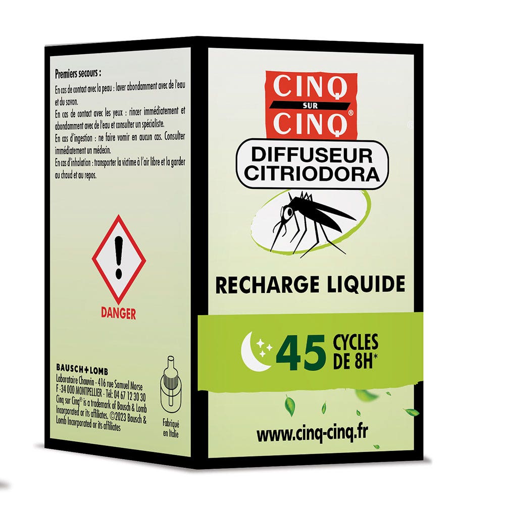 Cinq Sur Cinq Citriodora Recharge Liquide Diffuseur Anti-Moustiques 45 Cycles de 8h 24g (0.85oz)