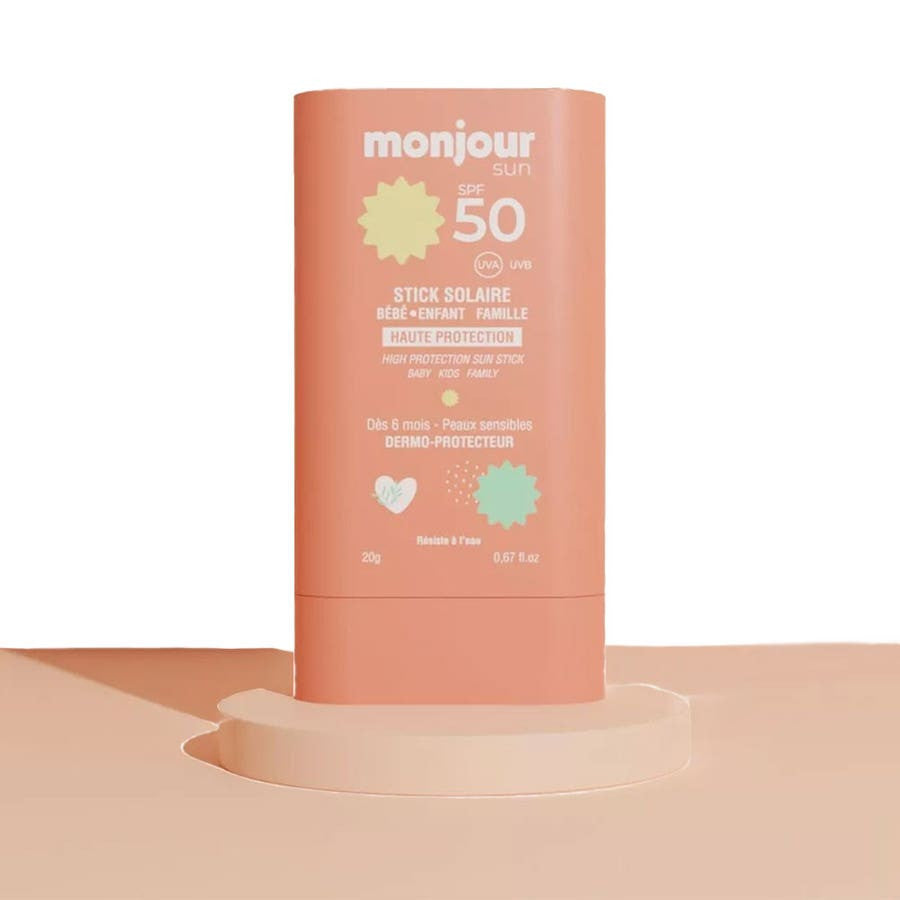 Crème solaire Monjour SPF 50 en stick pour le visage et le corps, 20 g (0,20 oz) - À partir de 6 mois 