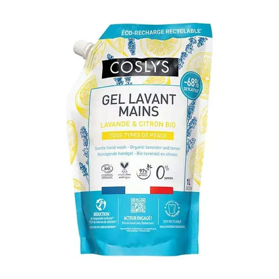 Coslys Eco-Recharge Gel Lavant Mains Bioes Lavande &amp; Citron 1L (33,81fl oz) 