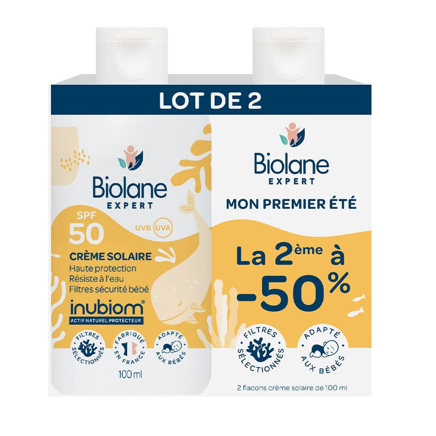 Biolane Expert Crème Solaire Bébés &amp; Enfants SPF50 100 ml x2 (3,38 fl oz x2) 