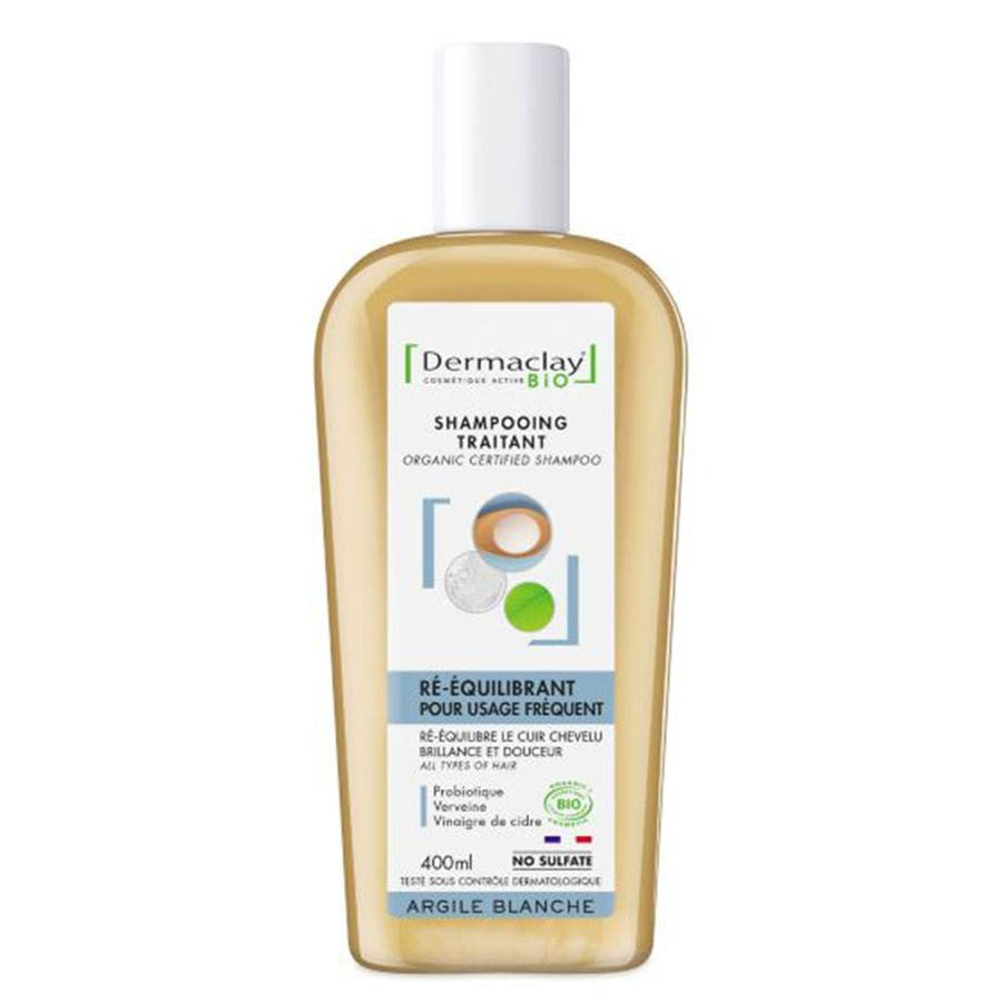 Dermaclay Shampoing rééquilibrant BIO Probiotique pour usage fréquent Argile blanche 400 ml 