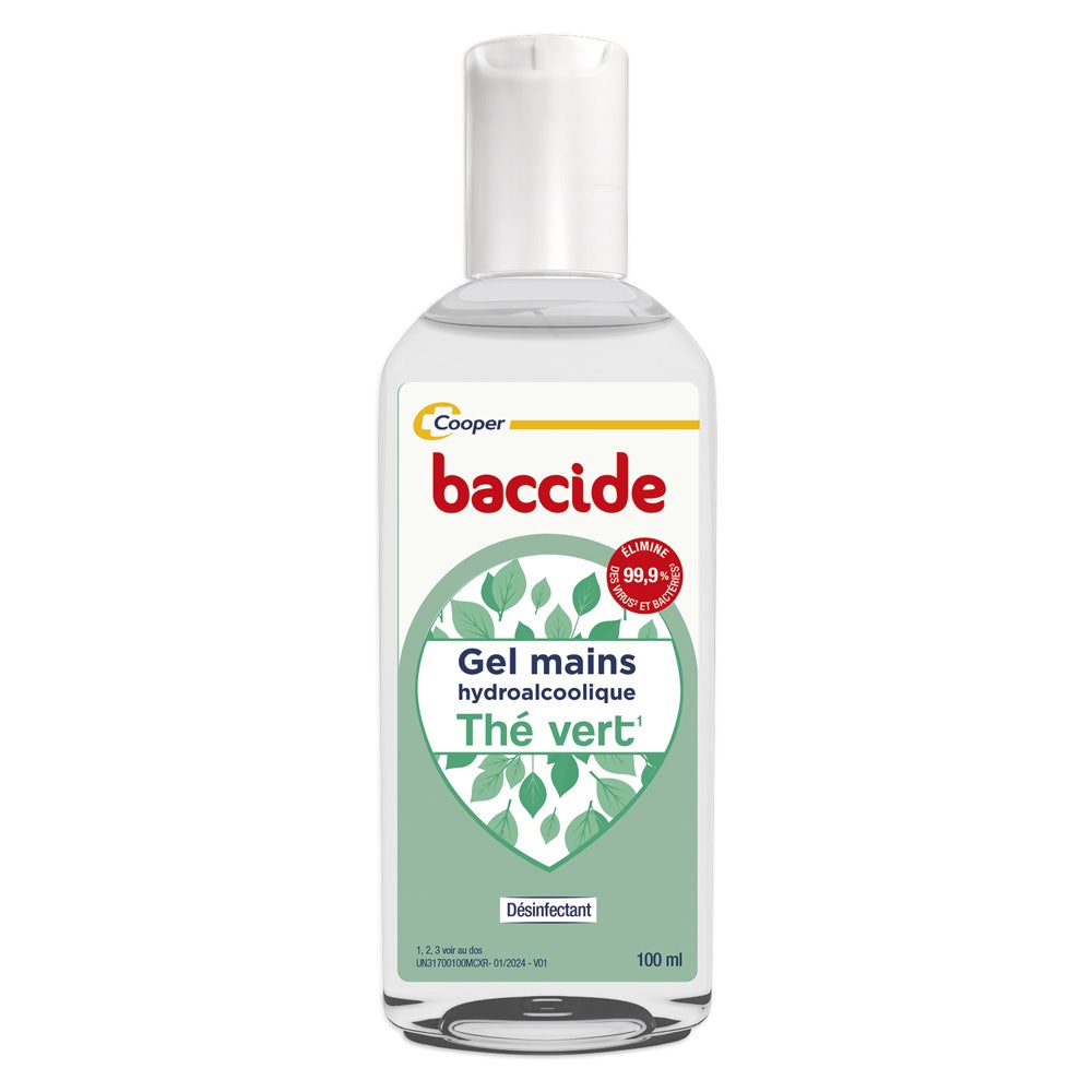 Baccide Gel Mains Désinfectant Hydroalcoolique Thé Vert Peaux sensibles 100ml (3.38fl oz)