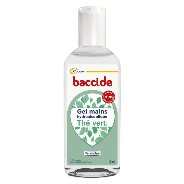 Baccide Gel Mains Désinfectant Hydroalcoolique Thé Vert Peaux sensibles 100ml (3.38fl oz)