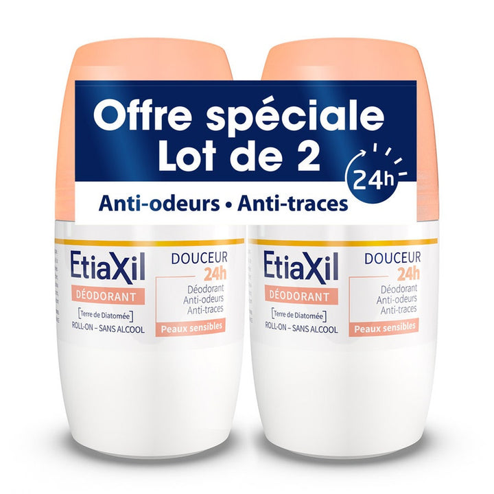 Etiaxil Déodorant Roll-On Doux 48h Peaux Sensibles 2x50 ml 