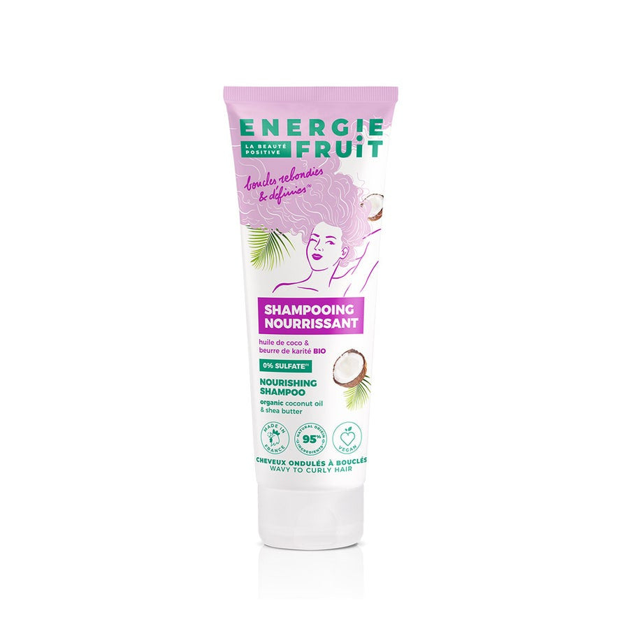 Shampooing Energie Fruit Coco &amp; Huile de Karité Bio Sans Sulfate Cheveux Bouclés 250 ml (8,45 fl oz) 