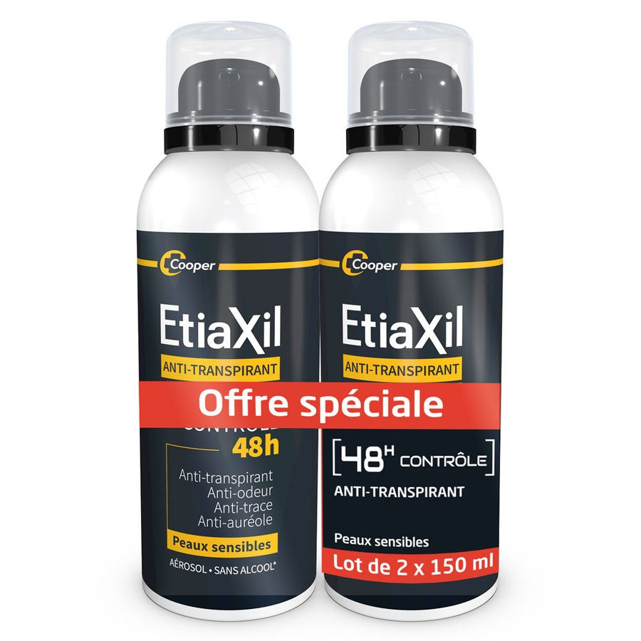 Etiaxil Antitranspirant 48H Spray sans aluminium pour peaux sensibles 2x1 50 ml (1,69 fl oz) 