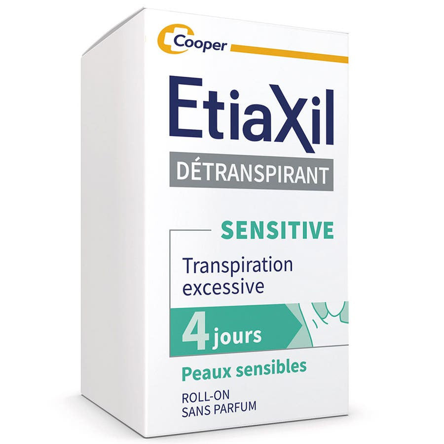 Déodorant anti-transpirant Etiaxil Sensitive 4 jours pour le traitement de la transpiration excessive 