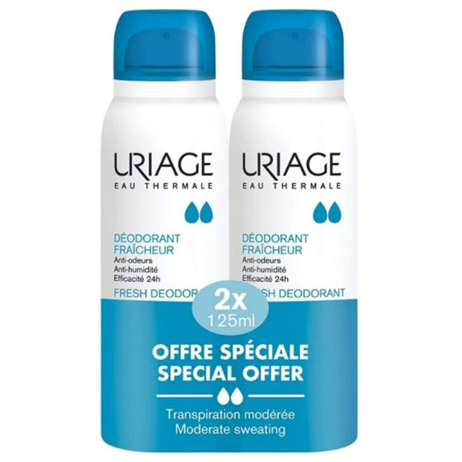 Uriage Déodorant Fraîcheur Anti-Odeurs Anti-Humidité Peaux Sensibles 2x 125 ml (4.22fl oz) 