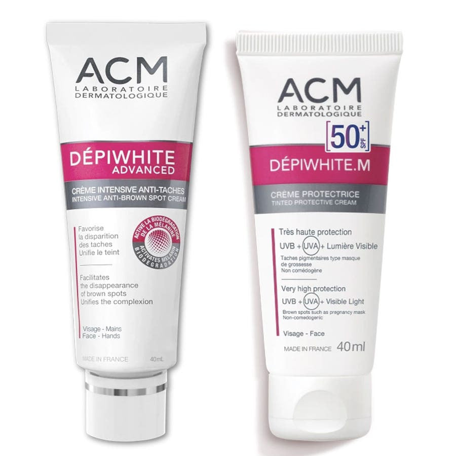 Acm Depiwhite M+ Advanced Crème Anti-Taches Intensive &amp; Crème Protectrice SPF50 40 ml x2 (1,35 fl oz x2)