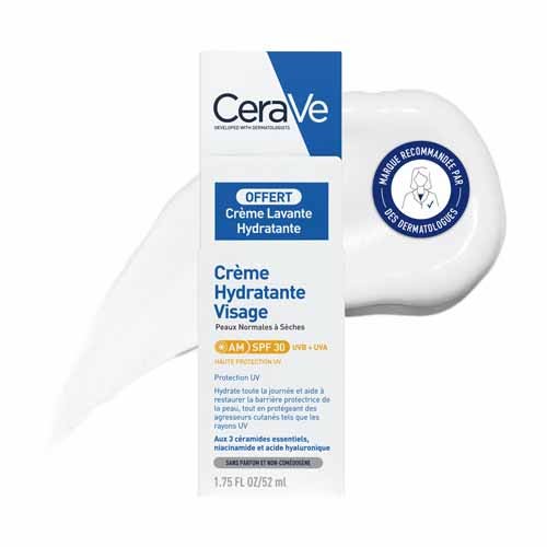 Cerave Face Moisturizers SPF30 52ml + Creamy Cleanser 20ml Normal to Dry Skin 72ml (2.43fl oz)