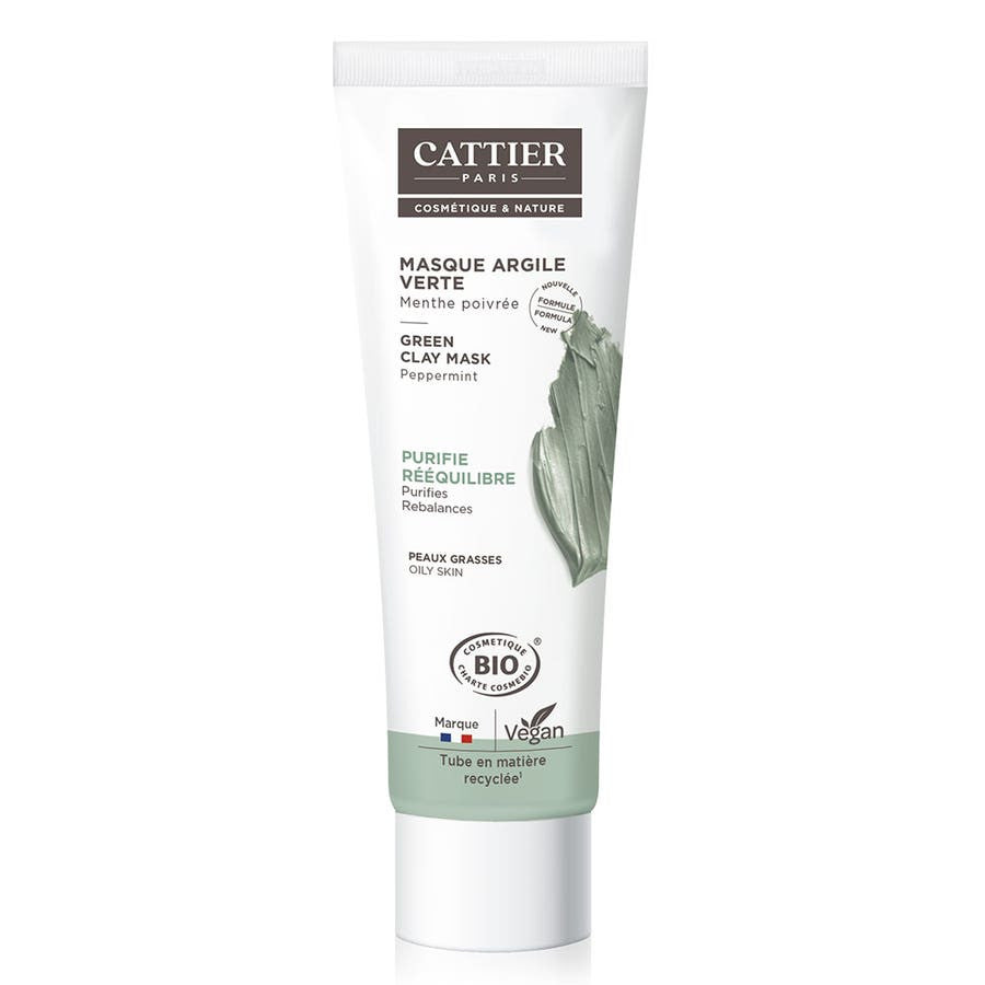 Cattier Green Clay Mask with Peppermint & Rosemary Oils - 100ml (3.38 fl oz)