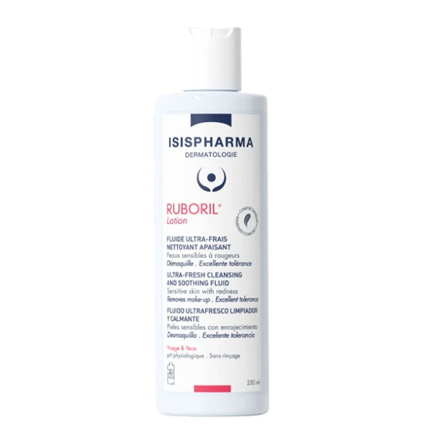 Isispharma Ruboril Lotion Fluide Ultra-Fraise Nettoyant Apaisant Peaux Sensibles avec Rougeurs 250 ml (8,45 fl oz) 