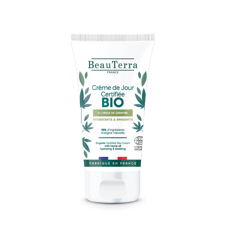 Crème de jour à l'huile de chanvre biologique Beauterra avec beurre de karité 50 ml (1,69 fl oz) 