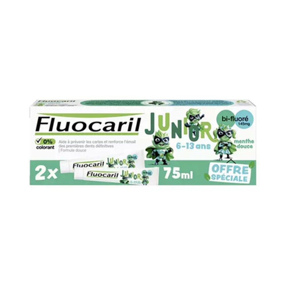 Fluocaril Dentifrice Junior Bi-Fluoré Menthe Douce 6 - 13 ans 2x75ml (2.54fl oz)