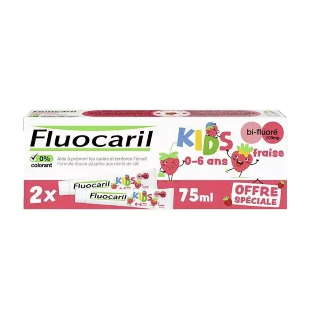Fluocaril Dentifrice Kids Bi-Fluoré Fraise 0 - 6 ans 2x75ml (2.54fl oz)