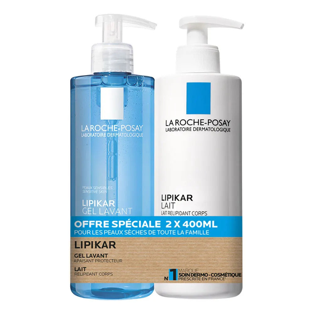 La Roche-Posay Lipikar Gel Nettoyant et Lait Corps Relipid+ 400 ml x2 (13,52 fl oz x2) 