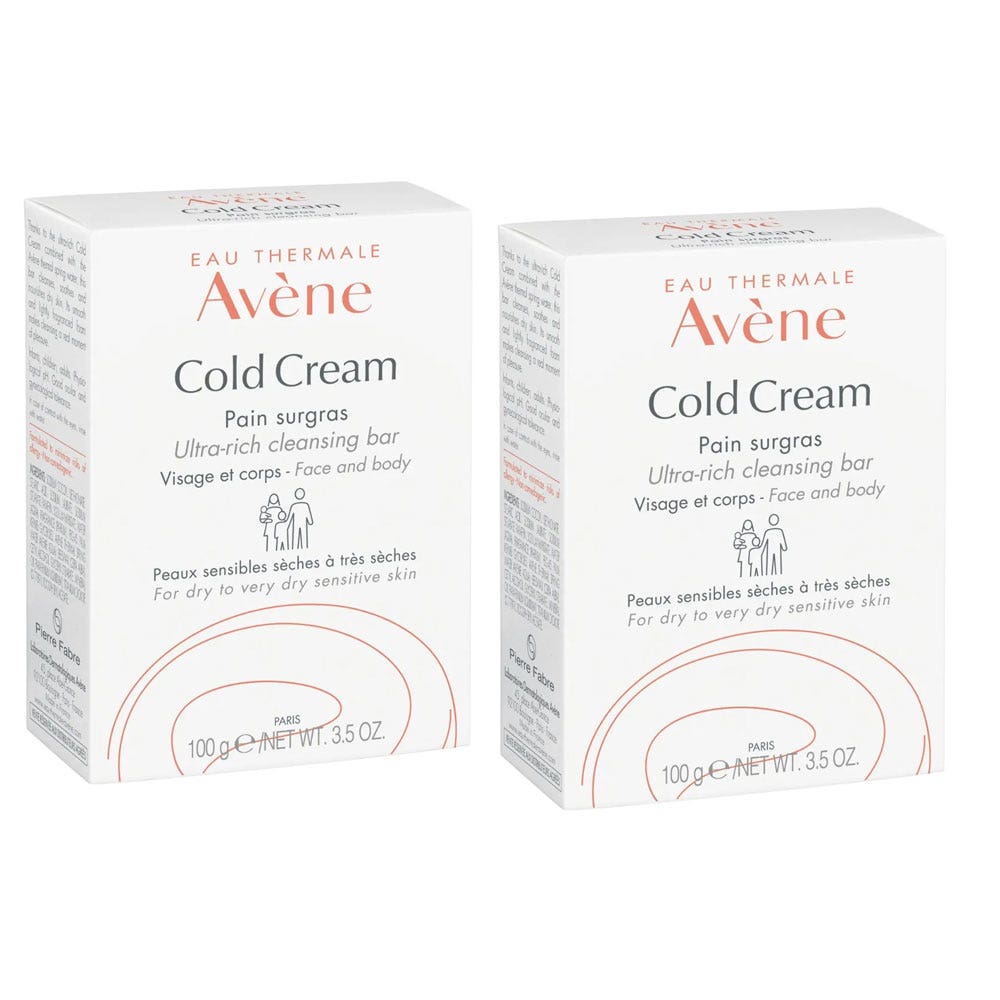 Avène Cold Cream Superfatted Face and Body Bar for Sensitive Skin 2x100g (3.53oz)