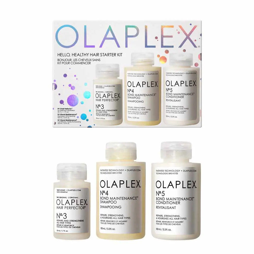 Kit de soins capillaires Olaplex Starter avec shampoing Bond Maintenance N°4, après-shampoing N°5 et pré-shampoing Hair Perfecting Skincare N°3 - 550 ml