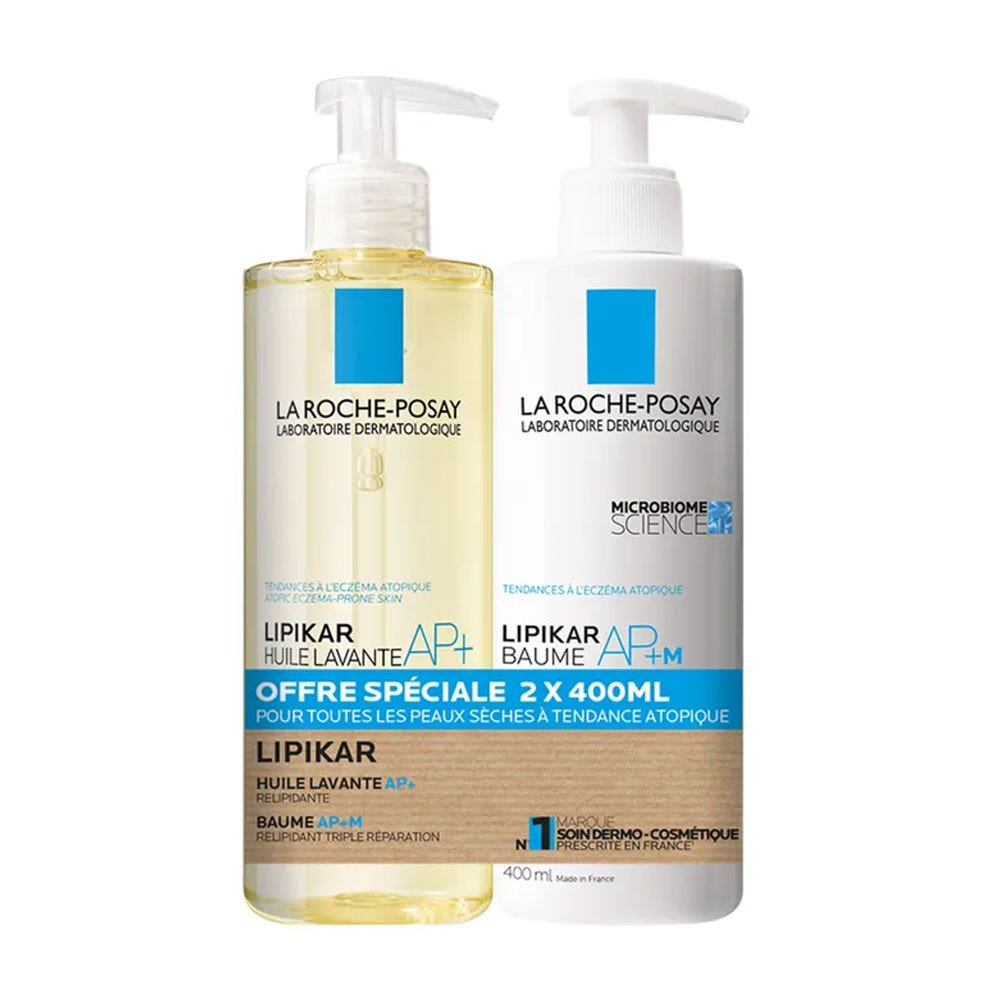 La Roche-Posay Lipikar Huile Lavante AP+ and Baume Relipid+M Peaux A Tendance Eczema Atopique 2x400ml (13.53fl oz)