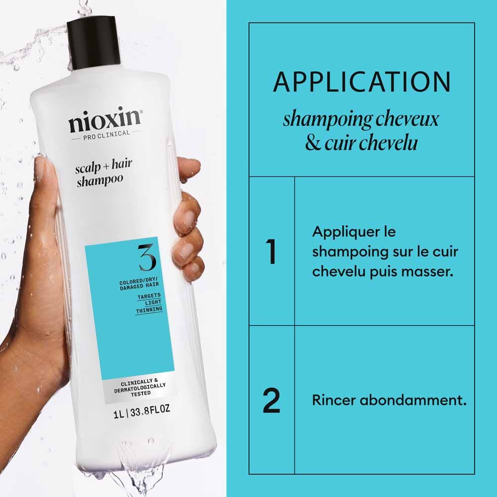 Nioxin System 3 Shampoo for Dyed/Dry/Damaged Hair and Moderate Loss 1L