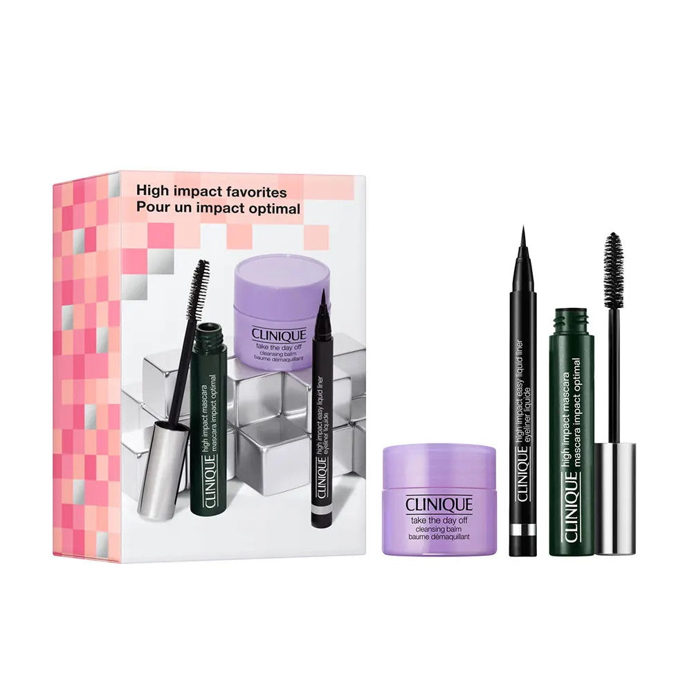 Coffret cadeau Clinique High Impact Favorites avec mascara, eye-liner et baume nettoyant 