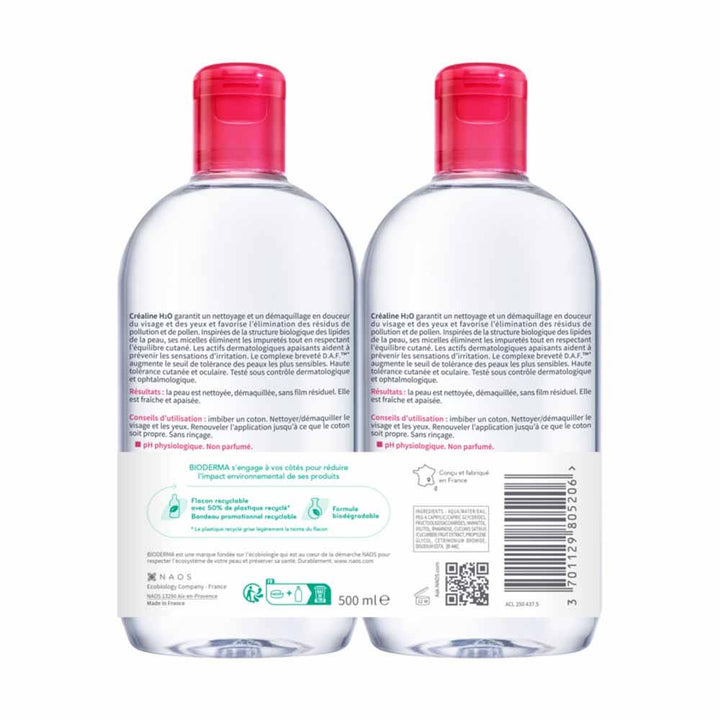 Bioderma Sensibio H2O Micellar Solution Makeup Remover Fragrance-Free 500ml x2 (16.90 fl oz x2)