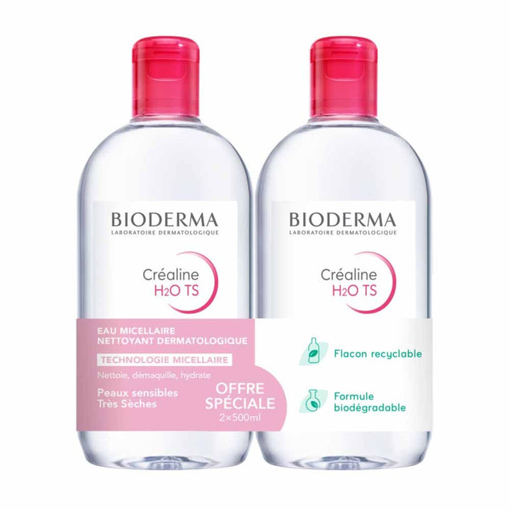 Bioderma Crealine Micellar water make-up remover H2O TS Sensitive, dry to very dry skin 2x500ml (16.91fl oz)