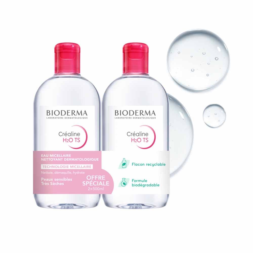 Bioderma Crealine Micellar water make-up remover H2O TS Sensitive, dry to very dry skin 2x500ml (16.91fl oz)