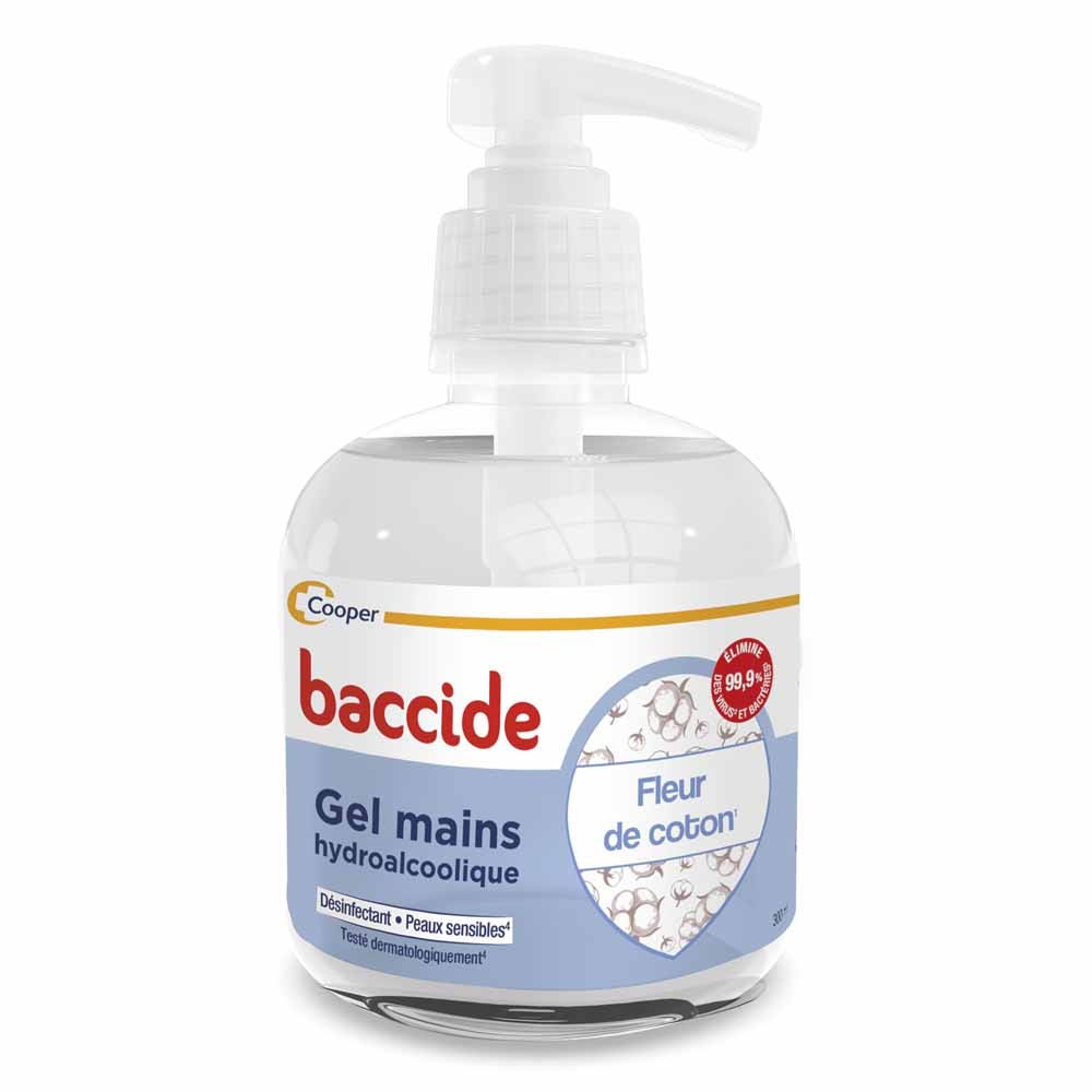 Baccide Gel Mains Désinfectant Hydroalcoolique Fleur de coton Peaux sensibles 300ml (10.14fl oz)