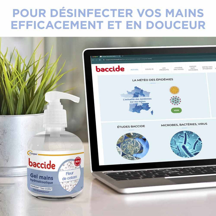 Baccide Gel Mains Désinfectant Hydroalcoolique Fleur de coton Peaux sensibles 300ml (10.14fl oz)
