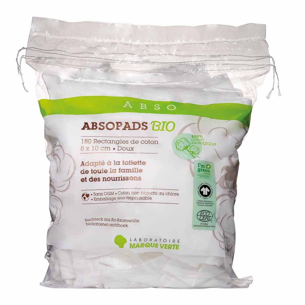 Marque Verte Abso Organic Cotton Absopads Rectangles rectangle pads, 8x10 cm 180 units