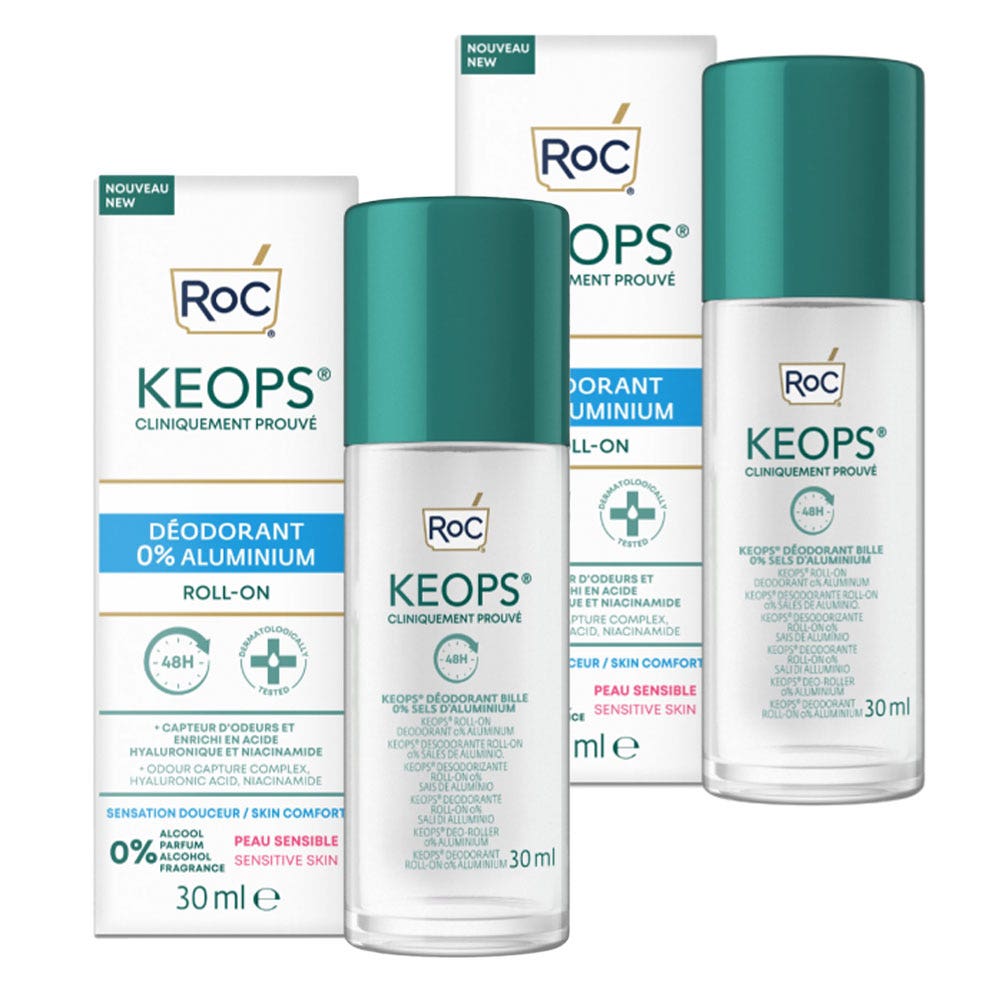 Roc Keops Roll-On Deodorant 0% Aluminium 2x30ml (1.01fl oz)