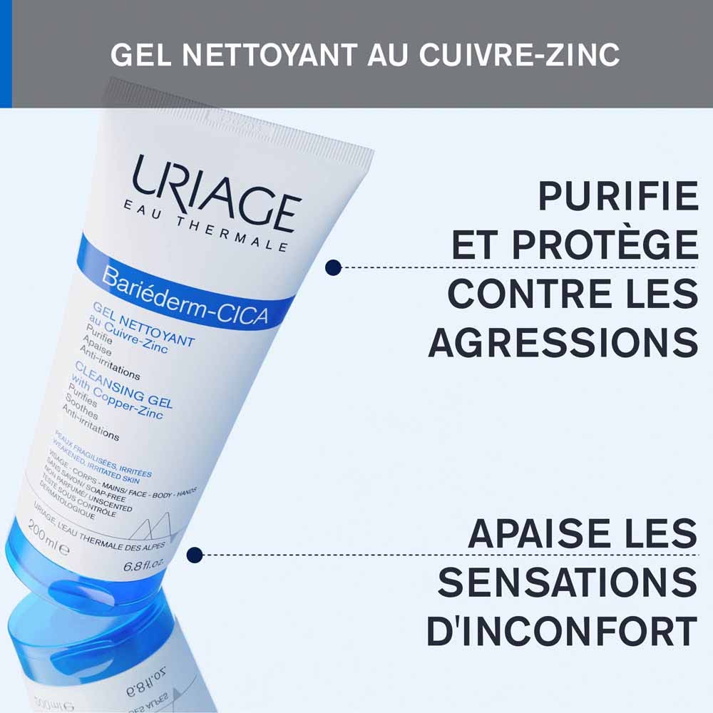 Uriage Bariederm Cleansing Cica-Gel for Irritated Skin 200ml (6.76 fl oz)