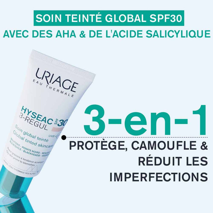 Uriage Hyseac 3-Regul Global Tinted Skin Care SPF 30 for Oily Skin with Blemishes 40ml (1.35 fl oz)
