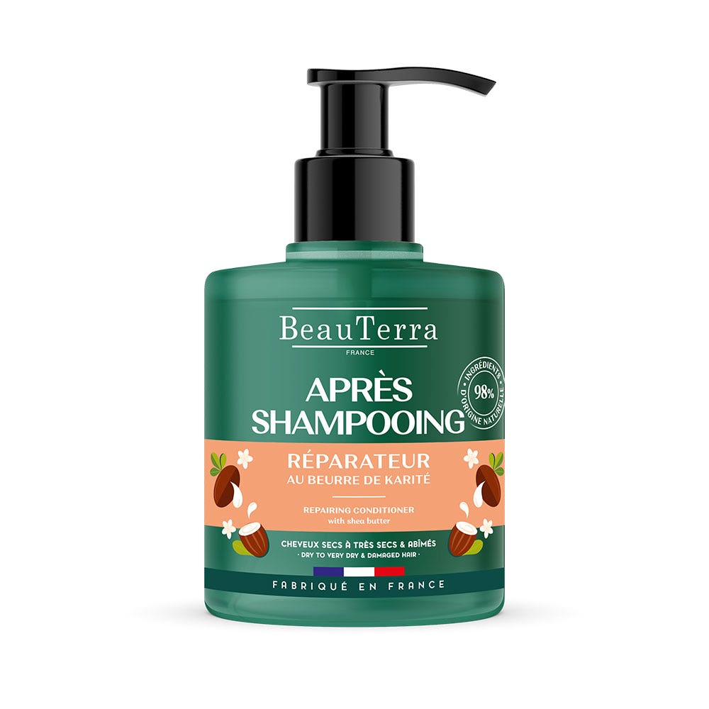 Beauterra Après-Shampooing Réparateur Au Beurre de Karité Tous Types de Cheveux 500ml (16.91fl oz)