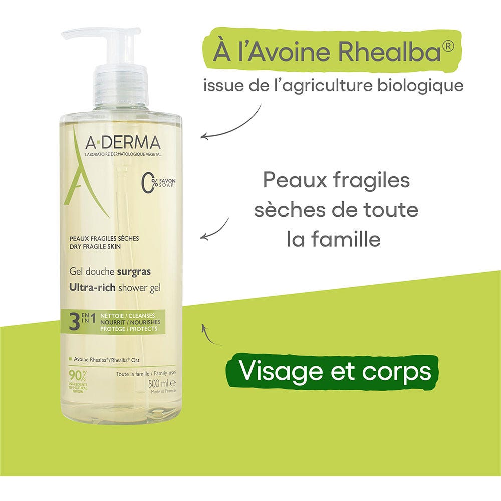 A-Derma Rhealba oats Surgras shower gel 500ml (16.91fl oz)