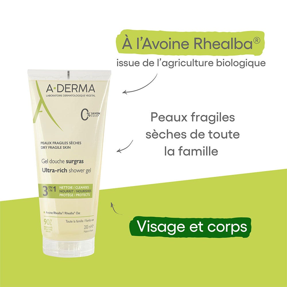 A-Derma Rhealba oats Surgras shower gel 200 ml (6.76fl oz)