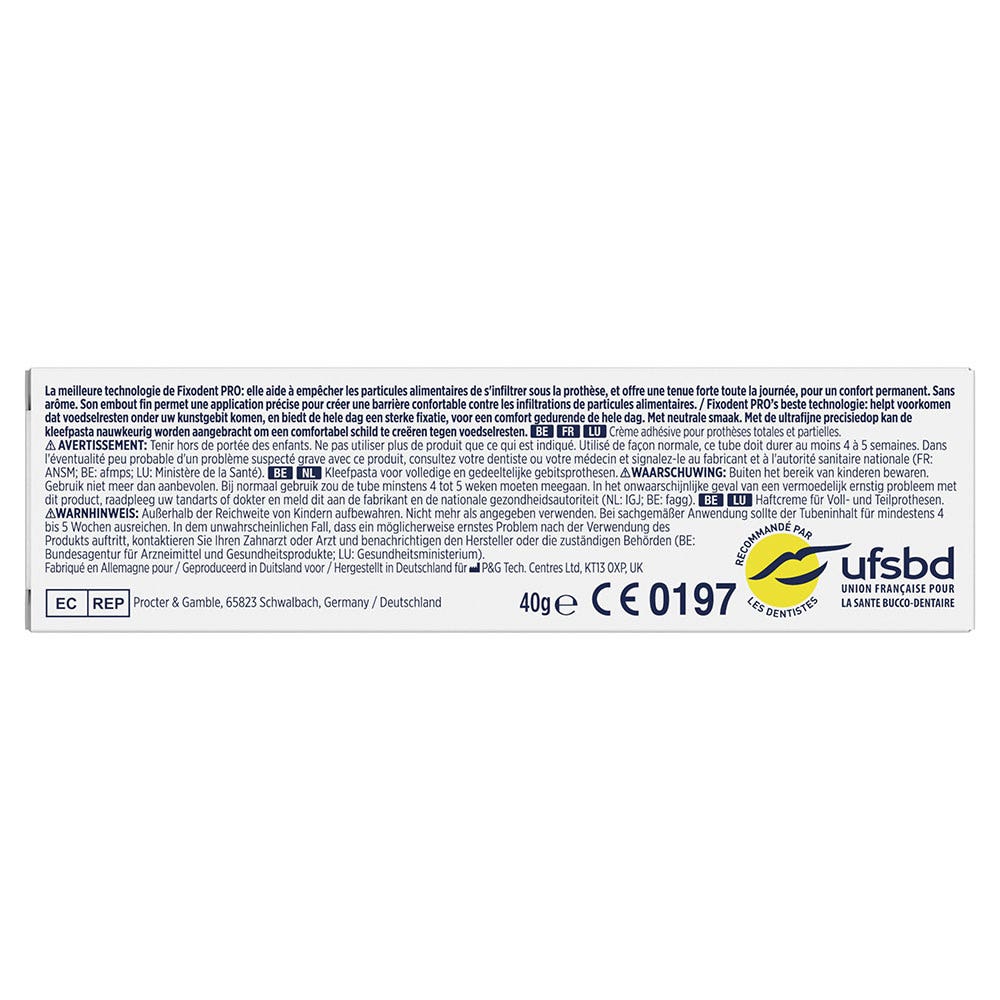 Fixodent Pro Ultimate Adhesive Cream For Total & Partial Dentures Taste Neutre 40ml (1.35fl oz)
