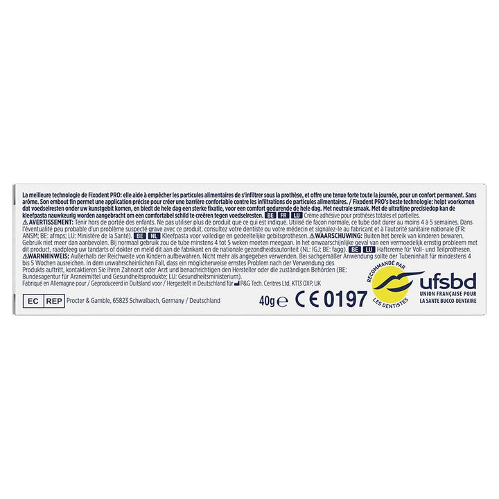 Fixodent Pro Ultimate Adhesive Cream For Total & Partial Dentures Taste Neutre 40ml (1.35fl oz)