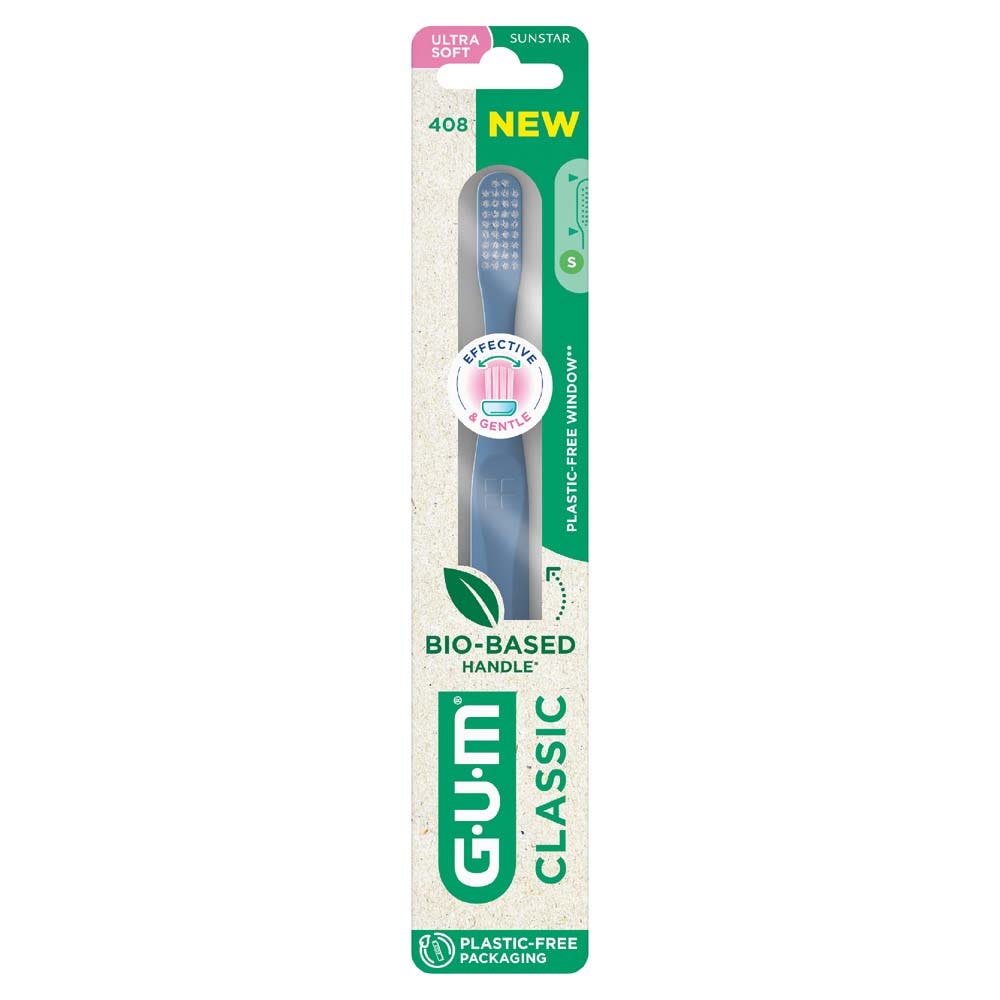 Gum Classic Bio-sourced toothbrush ultra-soft 15/100 bristles, compact head 1 unit