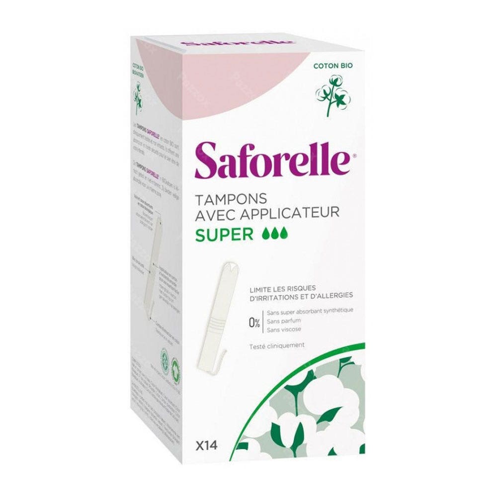 Saforelle Organic Cotton Tampons Super With Applicato x14