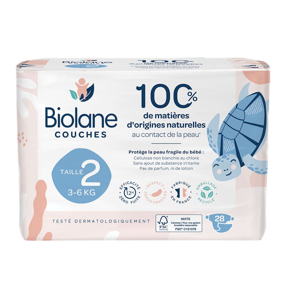 Biolane Natural Eco Nappies Size 2 No Leak x28