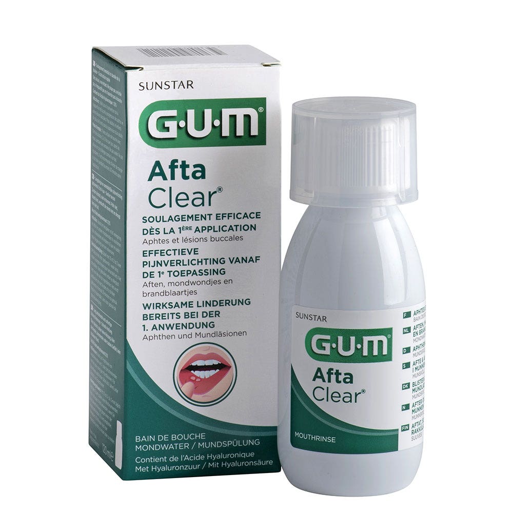 Gum AftaClear Afta Clear Mouthwash For Mouth Sores Aphtes Et Lesions Buccales 120ml (4.06fl oz)