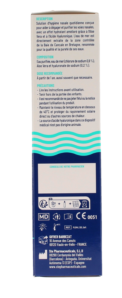 Gifrer Physiologica Aloe Vera & Hyaluronic Acid Isotonic Seawater Solution 120ml (4.06fl oz)