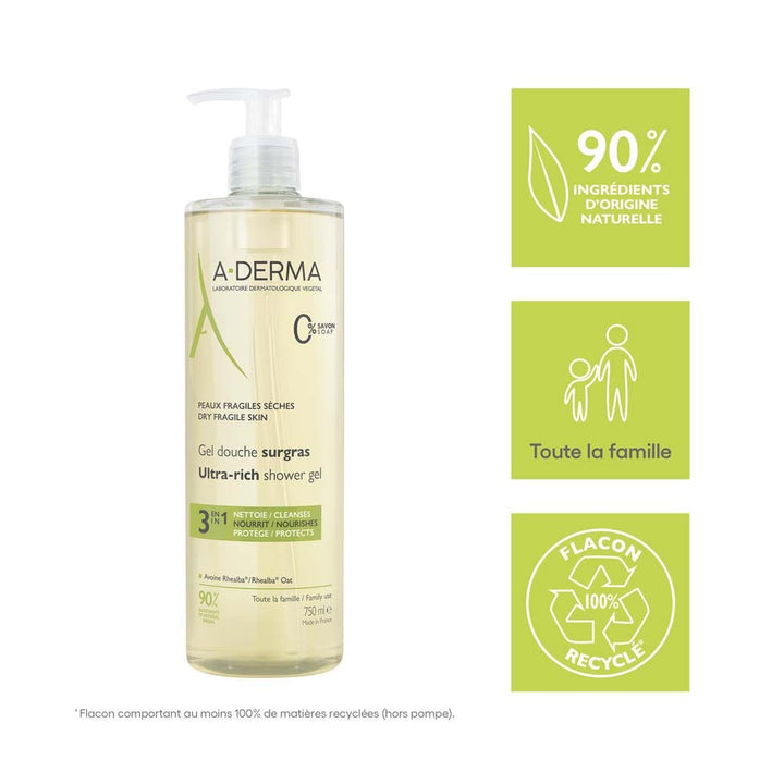 A-Derma Rhealba oats Ultra Rich Shower Gel Dry Skin 750ml (25.36fl oz)