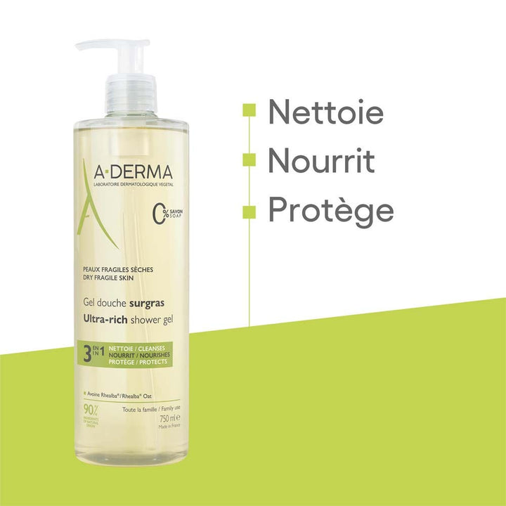 A-Derma Rhealba oats Ultra Rich Shower Gel Dry Skin 750ml (25.36fl oz)