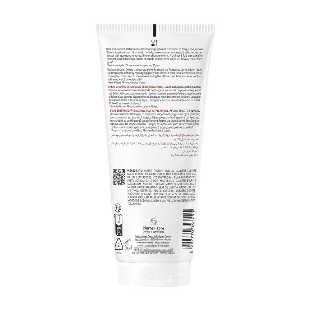 Ducray Sabal Seboregulating treating shampoo for oily scalp and hair 200ml (6.76fl oz)