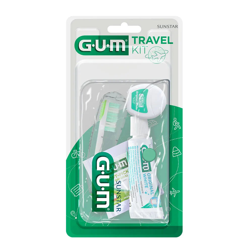 GUM Travel Kit with Toothbrush, Toothpaste, Floss, and Interdental Brushes