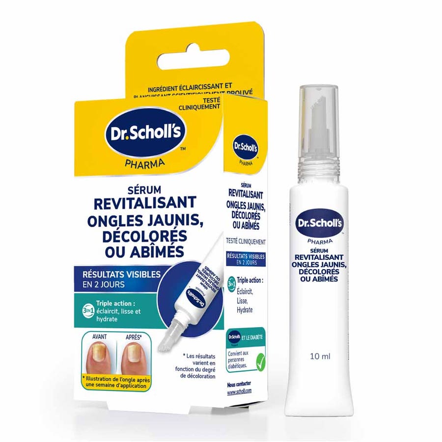 Scholl Triple Action Revitalizing Serum for Yellowed, Discolored or Damaged Nails 10ml (0.34 fl oz)